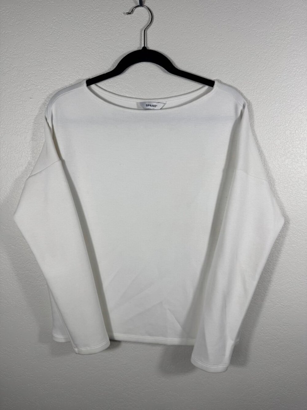 Spanx Womens Boat Neck Long Sleeve Top L White Dolman Relaxed Boxy Pullover